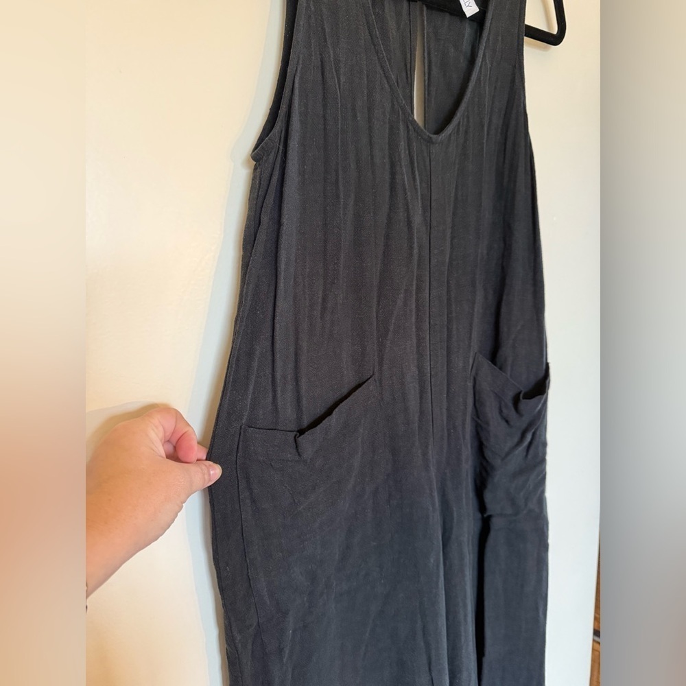 Rachel Pally Rayon/Linen Remy Romper with Front Pockets in Washed Out Black in S
